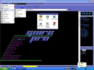 Gnirc PRO finestra di stato, menu start, lista finestre e amici