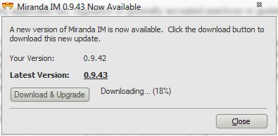Finestra di aggiornamento di Miranda IM con Miranda Updater